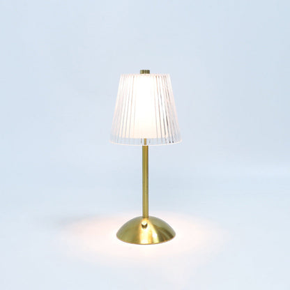 Contemporary Retro Rechargeable Iron PS Conic Cylinder Skirt Striped LED Table Lamp For Bedside