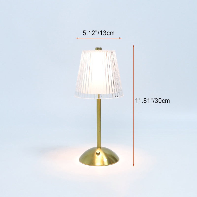 Contemporary Retro Rechargeable Iron PS Conic Cylinder Skirt Striped LED Table Lamp For Bedside