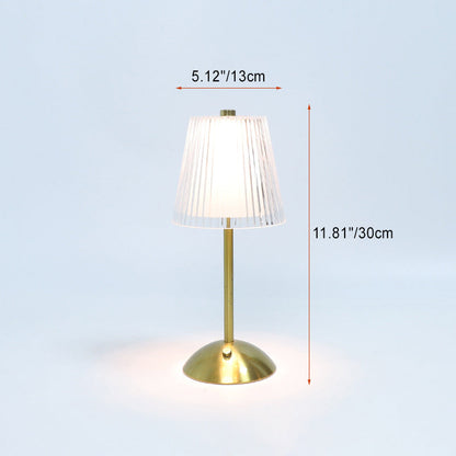 Contemporary Retro Rechargeable Iron PS Conic Cylinder Skirt Striped LED Table Lamp For Bedside