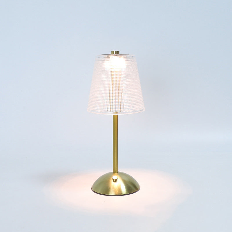 Contemporary Retro Rechargeable Iron PS Conic Cylinder Skirt Striped LED Table Lamp For Bedside