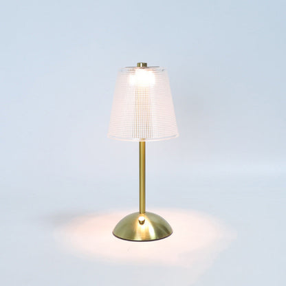 Contemporary Retro Rechargeable Iron PS Conic Cylinder Skirt Striped LED Table Lamp For Bedside