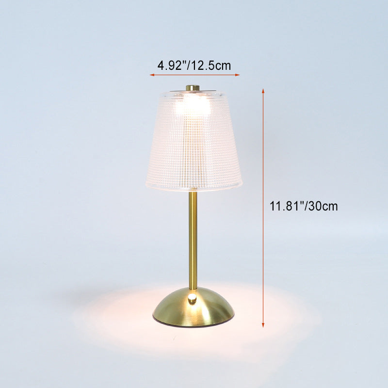 Contemporary Retro Rechargeable Iron PS Conic Cylinder Skirt Striped LED Table Lamp For Bedside