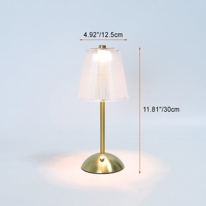Contemporary Retro Rechargeable Iron PS Conic Cylinder Skirt Striped LED Table Lamp For Bedside