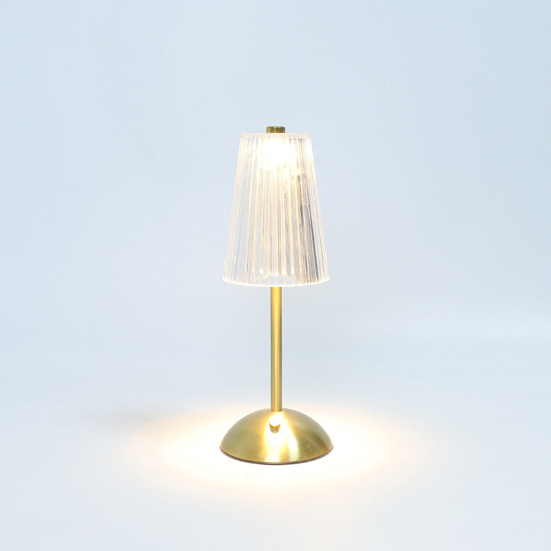 Contemporary Retro Rechargeable Iron PS Conic Cylinder Skirt Striped LED Table Lamp For Bedside