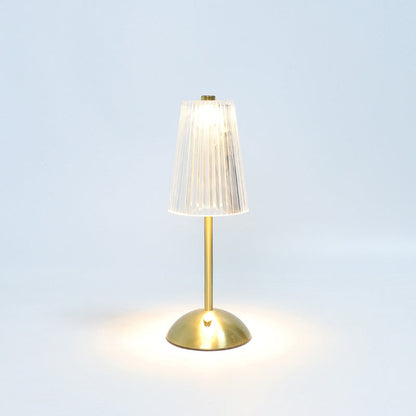 Contemporary Retro Rechargeable Iron PS Conic Cylinder Skirt Striped LED Table Lamp For Bedside