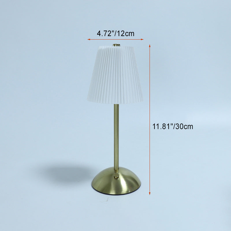 Contemporary Scandinavian Rechargeable Fabric Iron Pleated Cylinder LED Table Lamp For Bedside