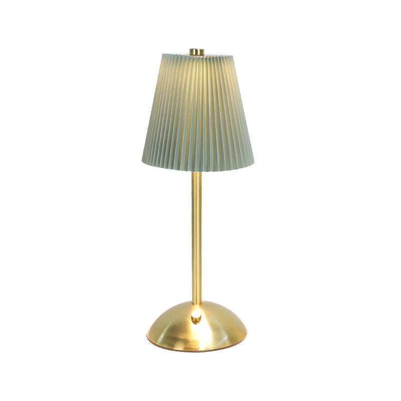 Contemporary Scandinavian Rechargeable Fabric Iron Pleated Cylinder LED Table Lamp For Bedside