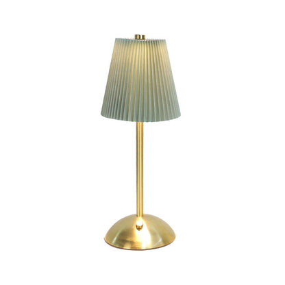 Contemporary Scandinavian Rechargeable Fabric Iron Pleated Cylinder LED Table Lamp For Bedside