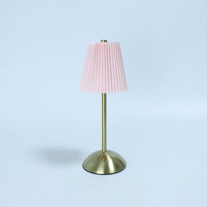Contemporary Scandinavian Rechargeable Fabric Iron Pleated Cylinder LED Table Lamp For Bedside