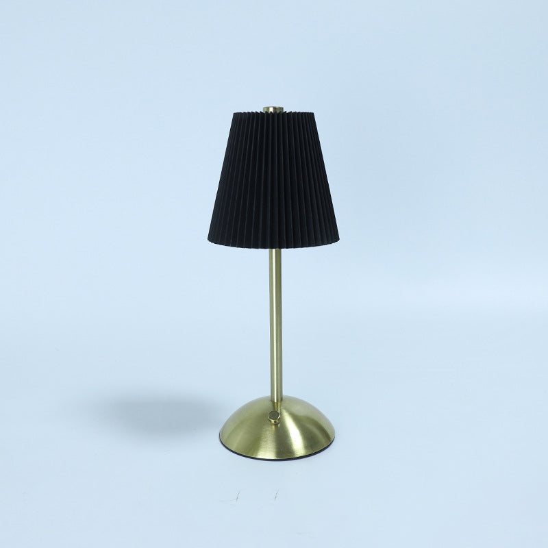 Contemporary Scandinavian Rechargeable Fabric Iron Pleated Cylinder LED Table Lamp For Bedside