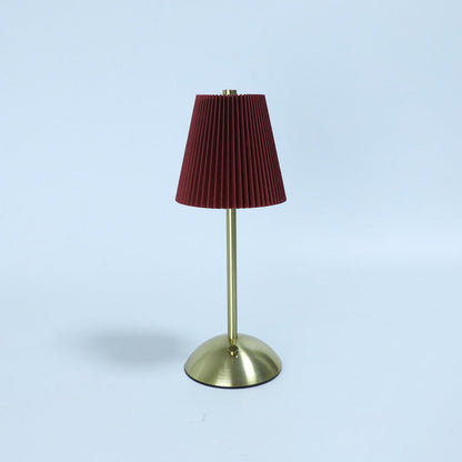 Contemporary Scandinavian Rechargeable Fabric Iron Pleated Cylinder LED Table Lamp For Bedside