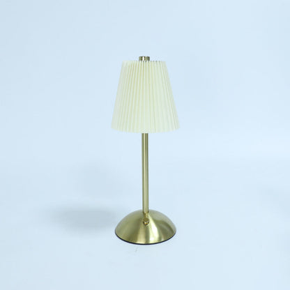 Contemporary Scandinavian Rechargeable Fabric Iron Pleated Cylinder LED Table Lamp For Bedside