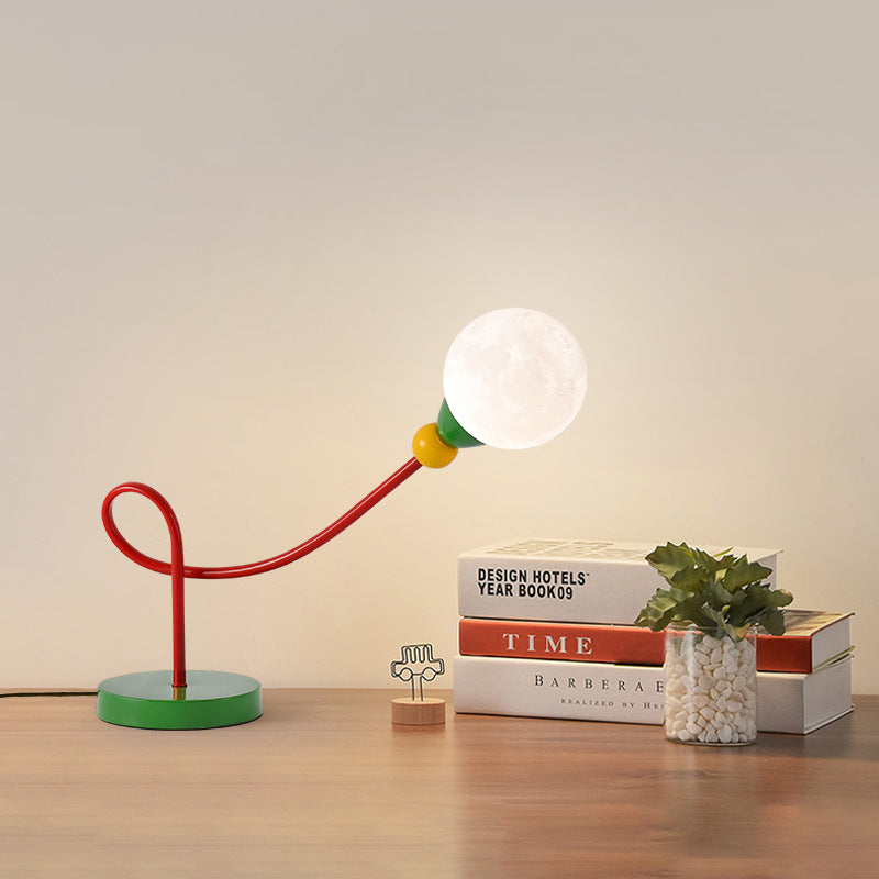 Modern Art Deco Kids Iron PLA Moon Wired 1-Light Table Lamp For Study