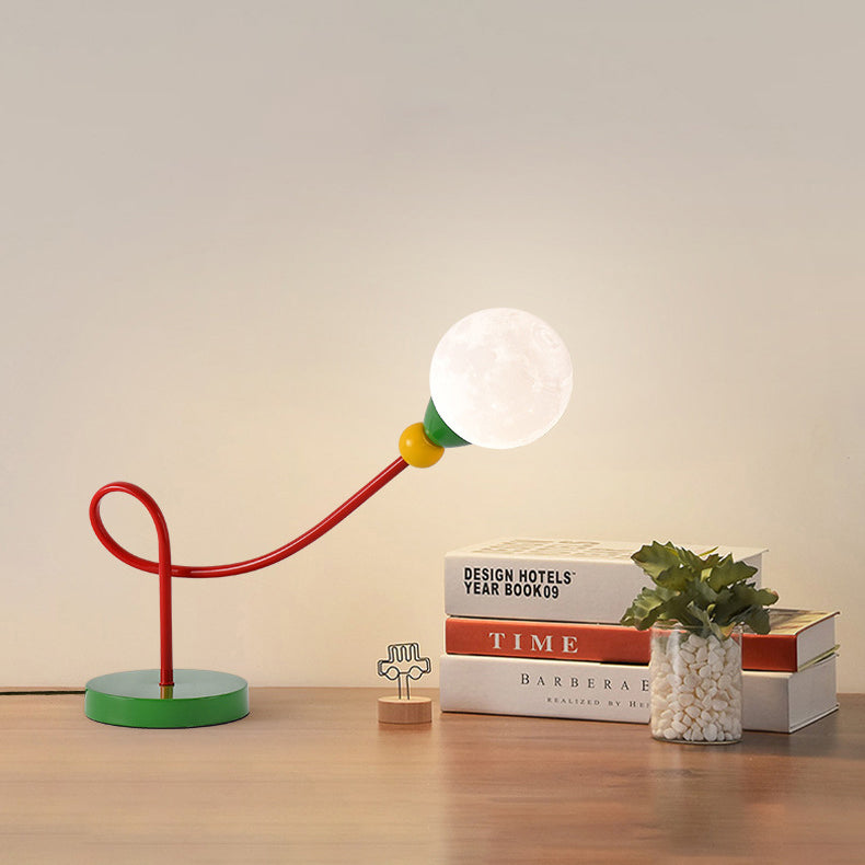 Modern Art Deco Kids Iron PLA Moon Wired 1-Light Table Lamp For Study