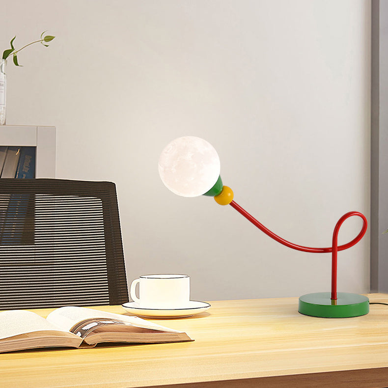 Modern Art Deco Kids Iron PLA Moon Wired 1-Light Table Lamp For Study
