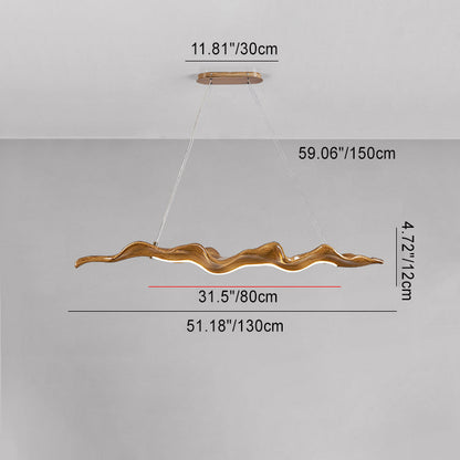 Traditional Japanese Fiberglass Silica Iron Wavey Drift Imitation Wood LED Chandeliers Island Light For Dining Room