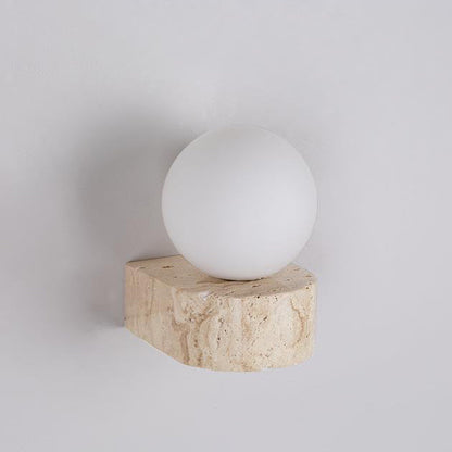 Traditional Japanese Travertine Glass Ball 1-Light Wall Sconce Lamp For Bedside