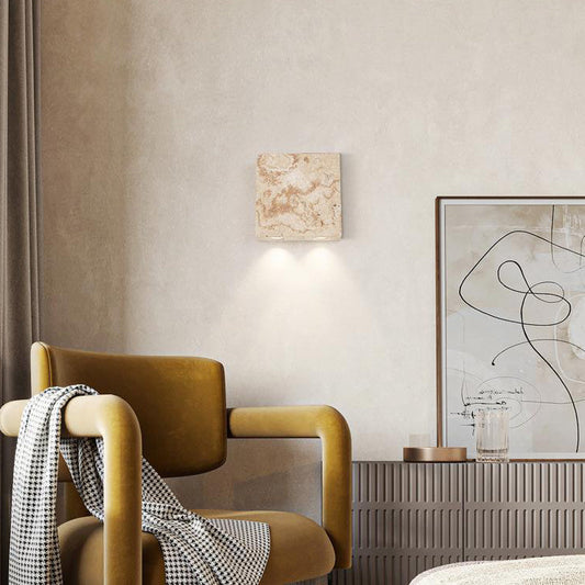 Traditional Japanese Travertine Square Spotlight 2-Light Wall Sconce Lamp For Bedside