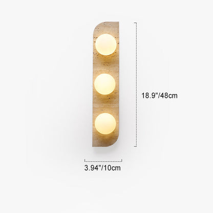 Contemporary Nordic Travertine Glass Strip Ball 1/2/3 Light Wall Sconce Lamp For Hallway