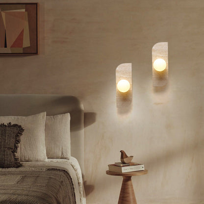 Contemporary Nordic Travertine Glass Strip Ball 1/2/3 Light Wall Sconce Lamp For Hallway