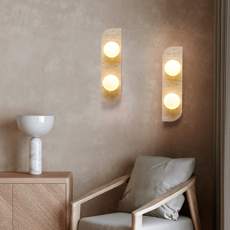Contemporary Nordic Travertine Glass Strip Ball 1/2/3 Light Wall Sconce Lamp For Hallway