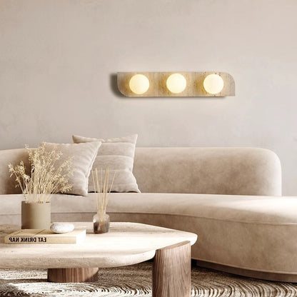 Contemporary Nordic Travertine Glass Strip Ball 1/2/3 Light Wall Sconce Lamp For Hallway