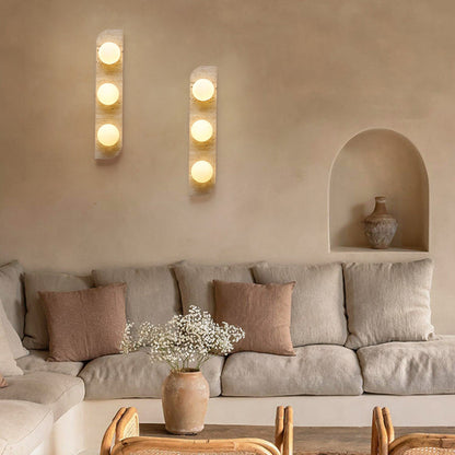Contemporary Nordic Travertine Glass Strip Ball 1/2/3 Light Wall Sconce Lamp For Hallway