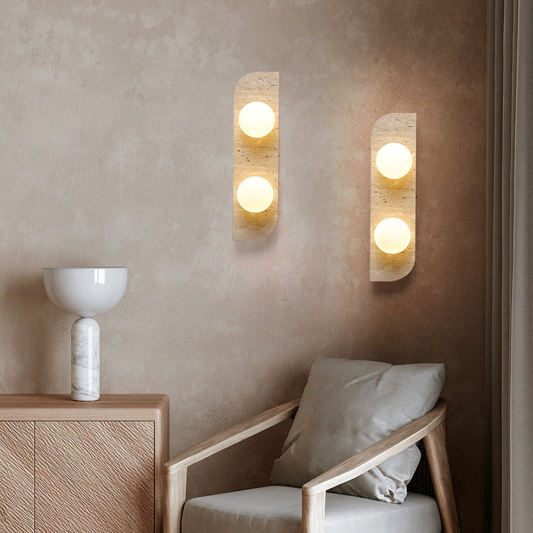 Contemporary Nordic Travertine Glass Strip Ball 1/2/3 Light Wall Sconce Lamp For Hallway