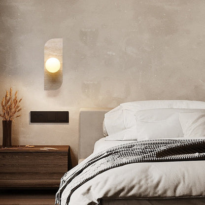 Contemporary Nordic Travertine Glass Strip Ball 1/2/3 Light Wall Sconce Lamp For Hallway