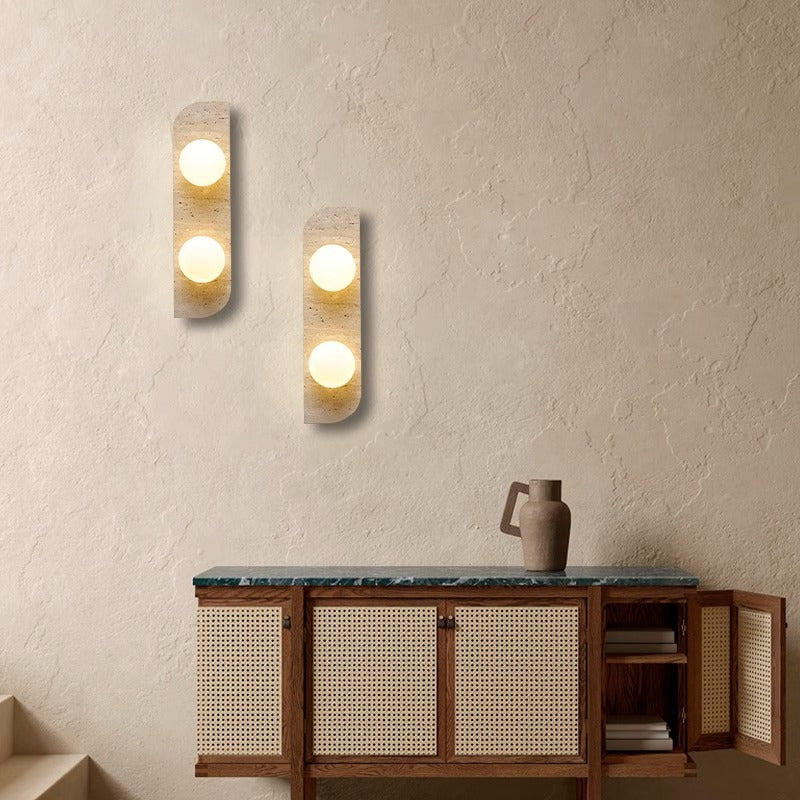 Contemporary Nordic Travertine Glass Strip Ball 1/2/3 Light Wall Sconce Lamp For Hallway