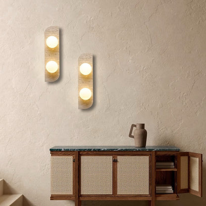 Contemporary Nordic Travertine Glass Strip Ball 1/2/3 Light Wall Sconce Lamp For Hallway