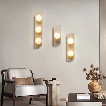 Contemporary Nordic Travertine Glass Strip Ball 1/2/3 Light Wall Sconce Lamp For Hallway
