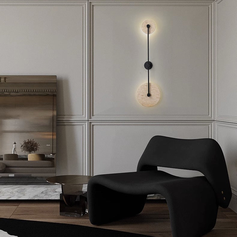 Modern Minimalist Travertine Iron Round Long LED Wall Sconce Lamp For Hallway