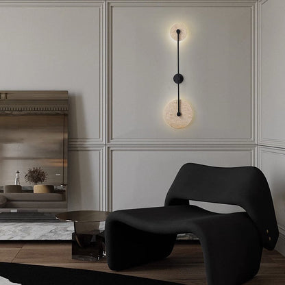 Modern Minimalist Travertine Iron Round Long LED Wall Sconce Lamp For Hallway