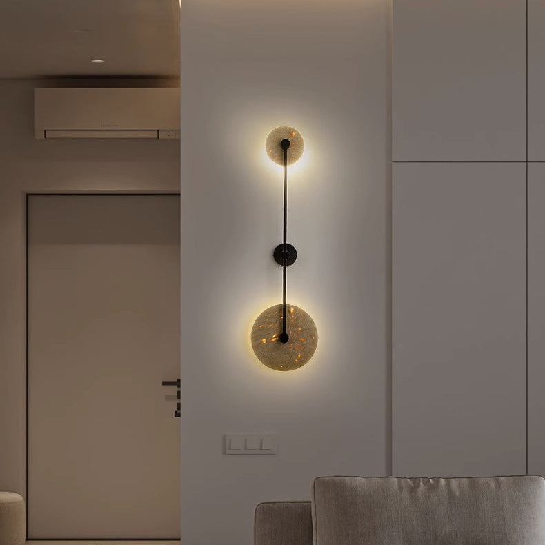Modern Minimalist Travertine Iron Round Long LED Wall Sconce Lamp For Hallway