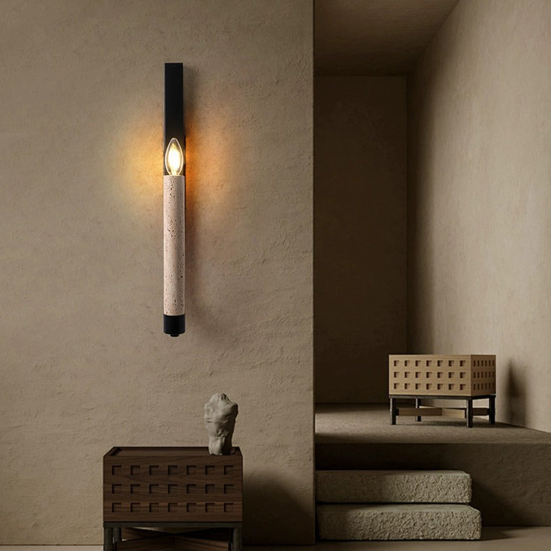 Contemporary Retro Travertine Iron Candle Holder Curved 1-Light Wall Sconce Lamp For Hallway