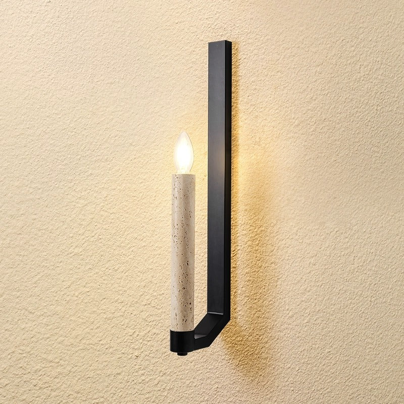 Contemporary Retro Travertine Iron Candle Holder Curved 1-Light Wall Sconce Lamp For Hallway