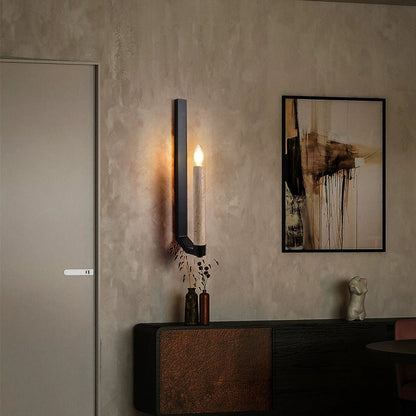 Contemporary Retro Travertine Iron Candle Holder Curved 1-Light Wall Sconce Lamp For Hallway