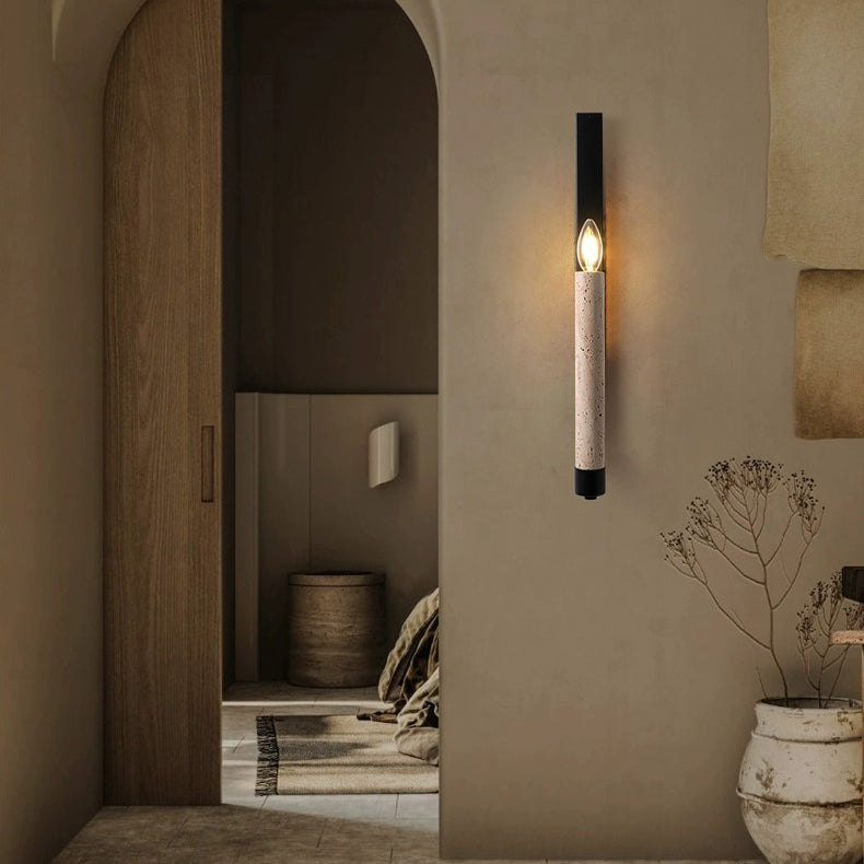 Contemporary Retro Travertine Iron Candle Holder Curved 1-Light Wall Sconce Lamp For Hallway
