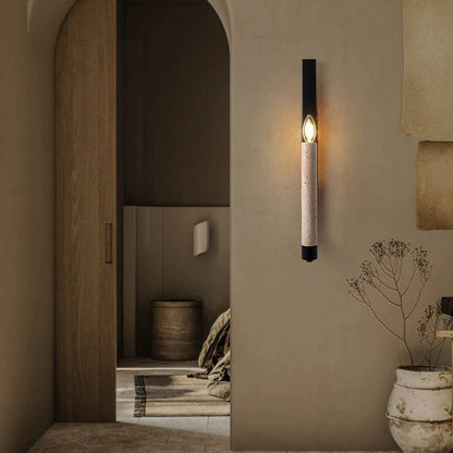 Contemporary Retro Travertine Iron Candle Holder Curved 1-Light Wall Sconce Lamp For Hallway