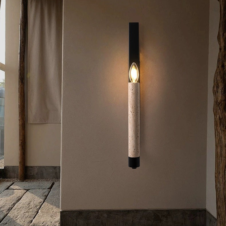 Contemporary Retro Travertine Iron Candle Holder Curved 1-Light Wall Sconce Lamp For Hallway