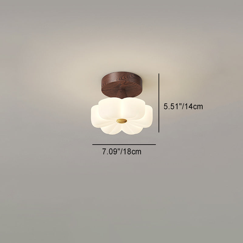 Contemporary Nordic Rubber Wood PE Flower Branch LED Semi-Flush Mount Ceiling Light For Hallway