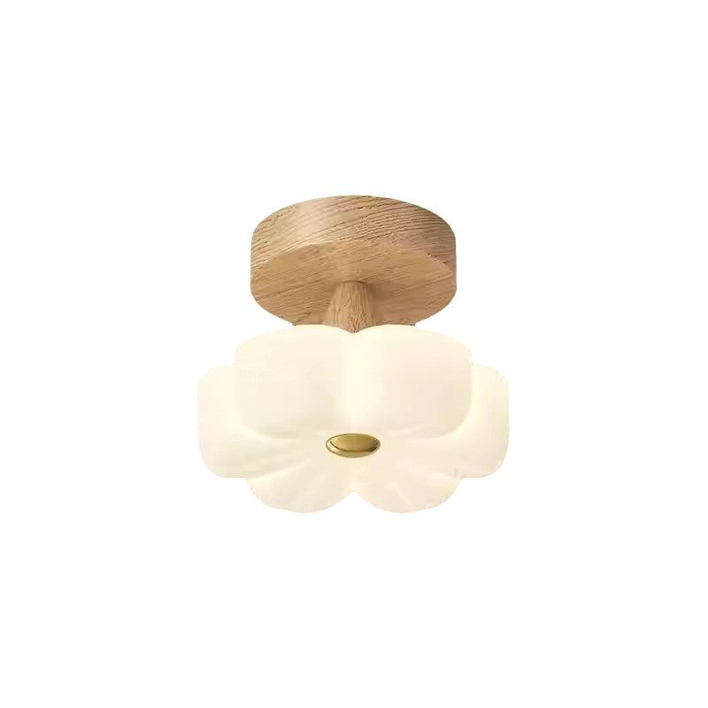 Contemporary Nordic Rubber Wood PE Flower Branch LED Semi-Flush Mount Ceiling Light For Hallway