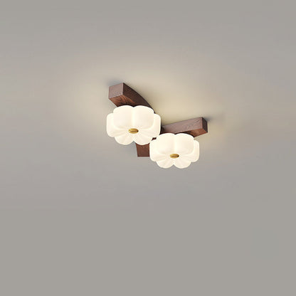 Contemporary Nordic Rubber Wood PE Flower Branch LED Semi-Flush Mount Ceiling Light For Hallway