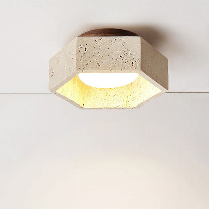 Traditional Japanese Travertine Hexagon 1-Light Semi-Flush Mount Ceiling Light For Hallway