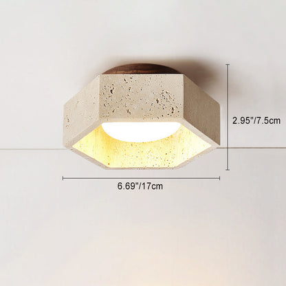 Traditional Japanese Travertine Hexagon 1-Light Semi-Flush Mount Ceiling Light For Hallway