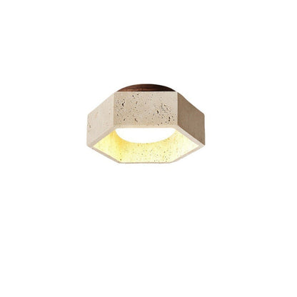 Traditional Japanese Travertine Hexagon 1-Light Semi-Flush Mount Ceiling Light For Hallway