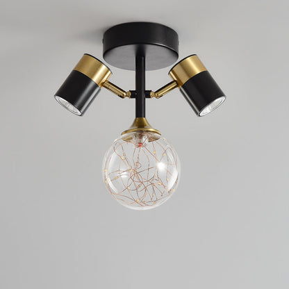 Contemporary Scandinavian Hardware Glass Starry Sky Ball Spotlight 1/2 Light LED Semi-Flush Mount Ceiling Light For Hallway