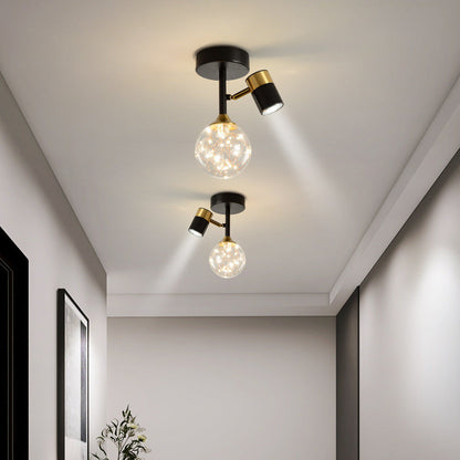 Contemporary Scandinavian Hardware Glass Starry Sky Ball Spotlight 1/2 Light LED Semi-Flush Mount Ceiling Light For Hallway