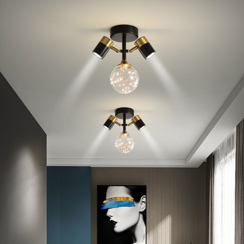 Contemporary Scandinavian Hardware Glass Starry Sky Ball Spotlight 1/2 Light LED Semi-Flush Mount Ceiling Light For Hallway